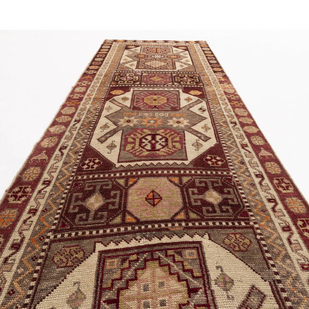 Oriental Turkish Runner Rug Handmade Wool On Wool Anatolian 83 X 290 Cm - 2' 9'' X 9' 7'' Brown C005