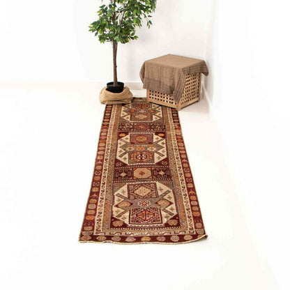 Oriental Turkish Runner Rug Handmade Wool On Wool Anatolian 83 X 290 Cm - 2' 9'' X 9' 7'' Brown C005