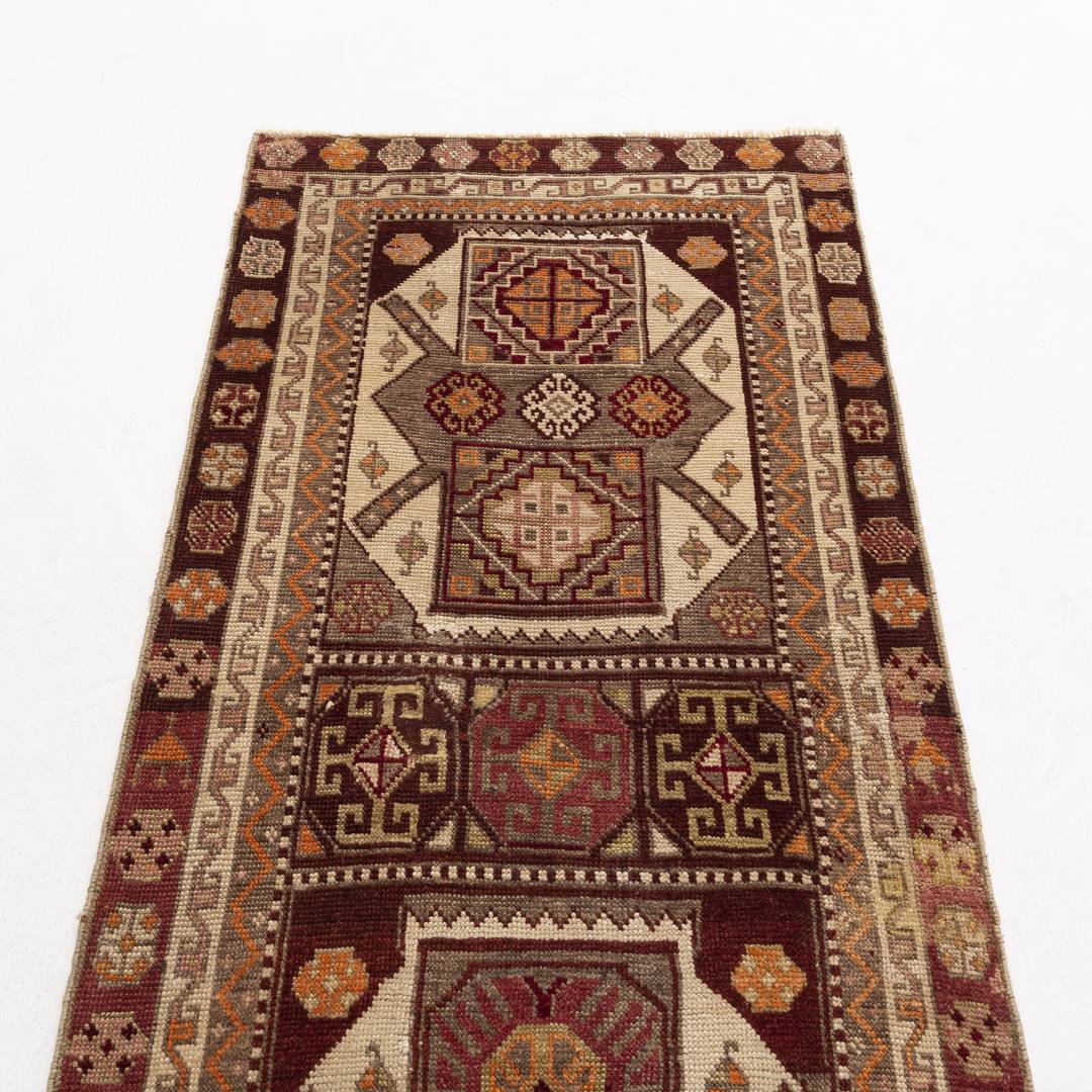 Oriental Turkish Runner Rug Handmade Wool On Wool Anatolian 83 X 290 Cm - 2' 9'' X 9' 7'' Brown C005