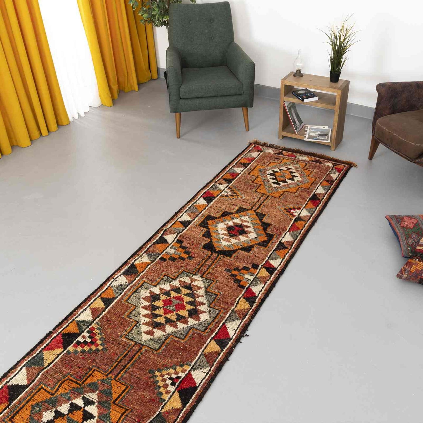 Oriental Turkish Runner Rug Handmade Wool On Wool Anatolian 86 X 342 Cm - 2' 10'' X 11' 3'' Orange C011