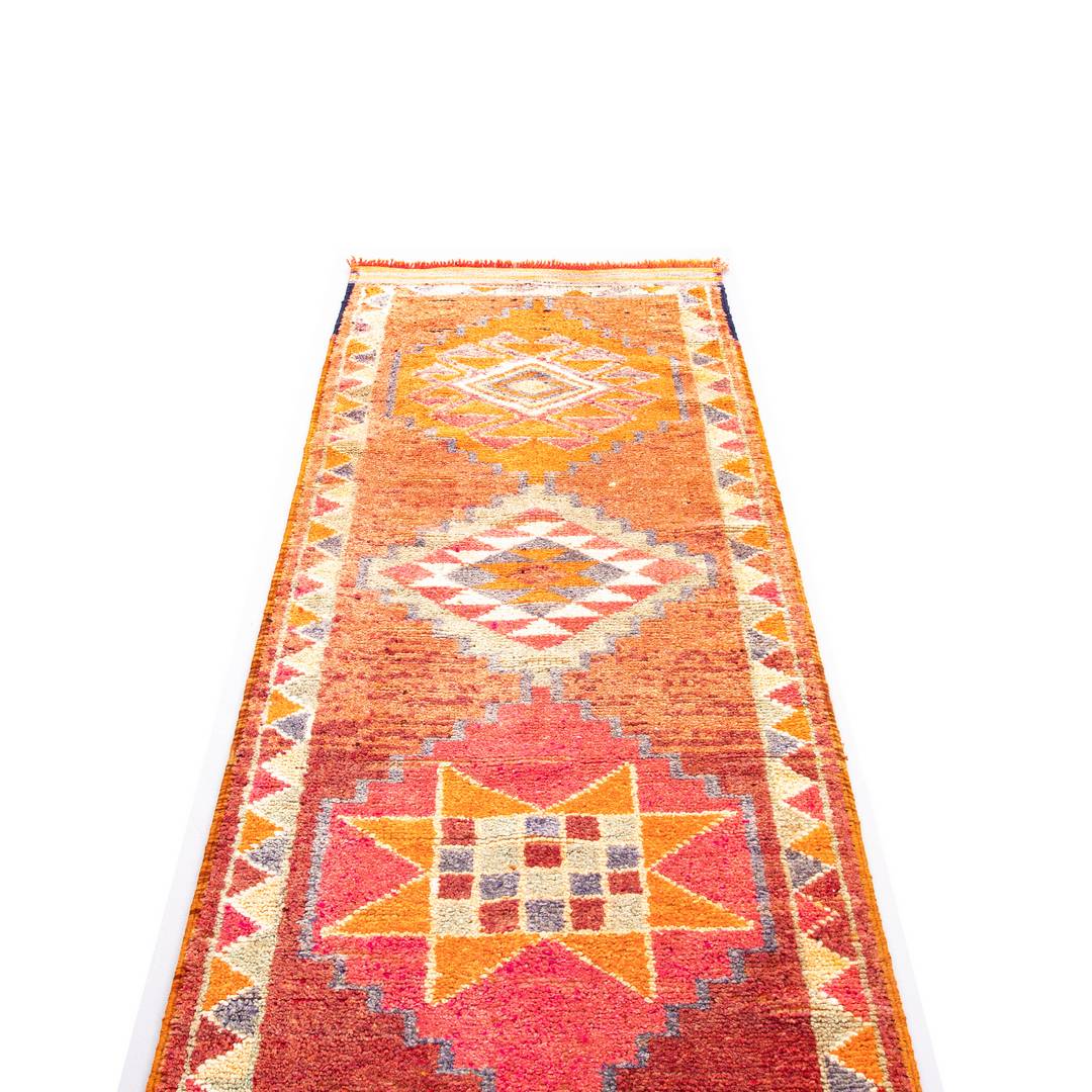 Oriental Turkish Runner Rug Handmade Wool On Wool Anatolian 87 X 332 Cm - 2' 11'' X 10' 11'' Orange C011