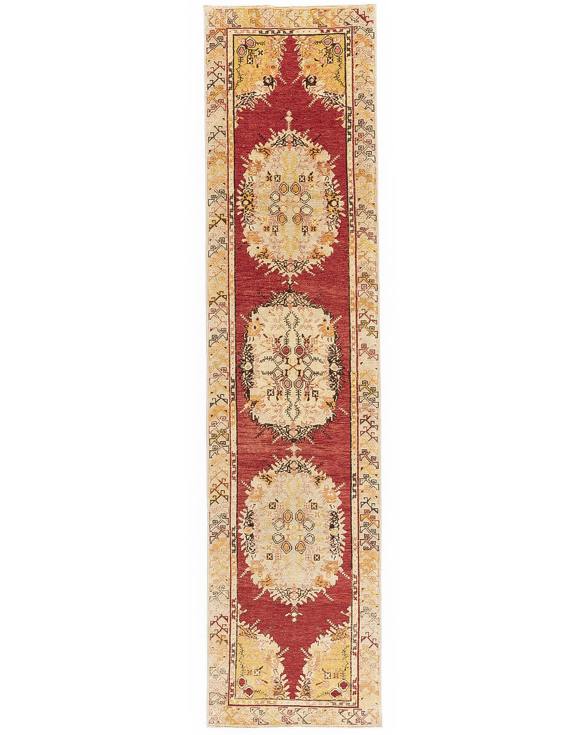 Oriental Turkish Runner Rug Handmade Wool On Wool Anatolian 89 X 365 Cm - 3' X 2' Red C014