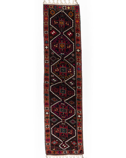 Oriental Turkish Runner Rug Handmade Wool On Wool Anatolian 90 X 400 Cm - 3' X 13' 2'' Brown C005