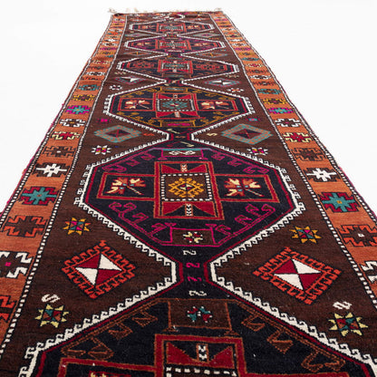 Oriental Turkish Runner Rug Handmade Wool On Wool Anatolian 90 X 400 Cm - 3' X 13' 2'' Brown C005