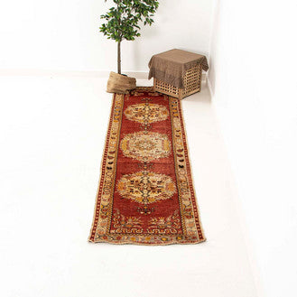 Oriental Turkish Runner Rug Handmade Wool On Wool Anatolian 92 X 343 Cm - 3' 1'' X 11' 4'' Red C014