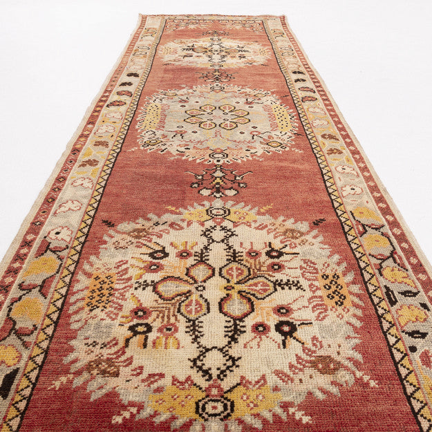 Oriental Turkish Runner Rug Handmade Wool On Wool Anatolian 92 X 343 Cm - 3' 1'' X 11' 4'' Red C014