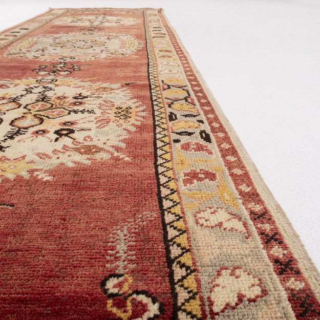 Oriental Turkish Runner Rug Handmade Wool On Wool Anatolian 92 X 343 Cm - 3' 1'' X 11' 4'' Red C014