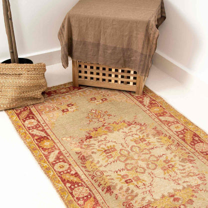 Oriental Turkish Runner Rug Handmade Wool On Wool Anatolian 94 X 360 Cm - 3' 2'' X 11' 10'' Sand C007