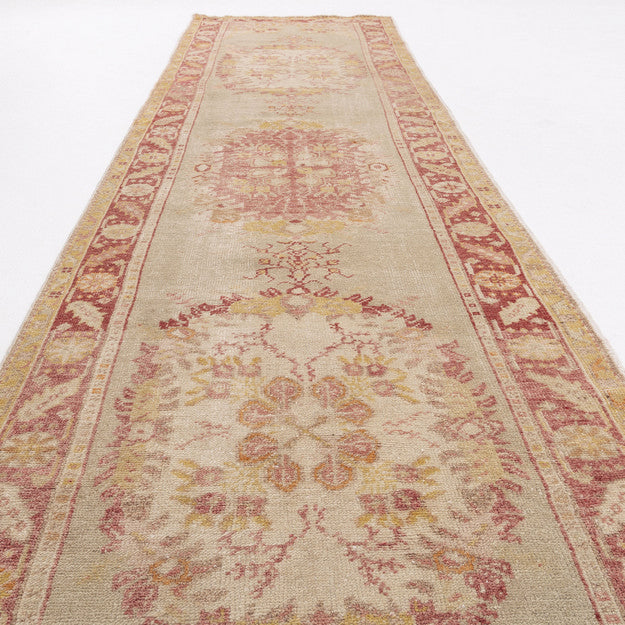 Oriental Turkish Runner Rug Handmade Wool On Wool Anatolian 94 X 360 Cm - 3' 2'' X 11' 10'' Sand C007