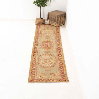 Oriental Turkish Runner Rug Handmade Wool On Wool Anatolian 94 X 360 Cm - 3' 2'' X 11' 10'' Sand C007