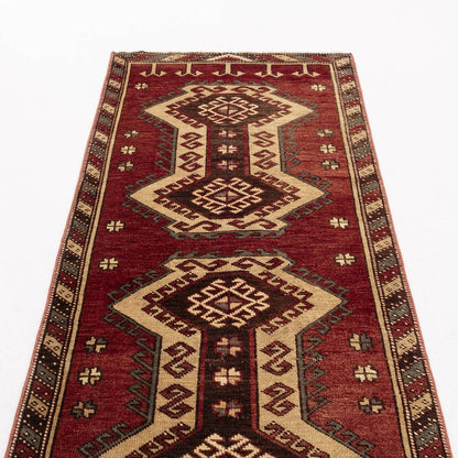 Oriental Turkish Runner Rug Handmade Wool On Wool Anatolian 95 X 354 Cm - 3' 2'' X 11' 8'' Red C014