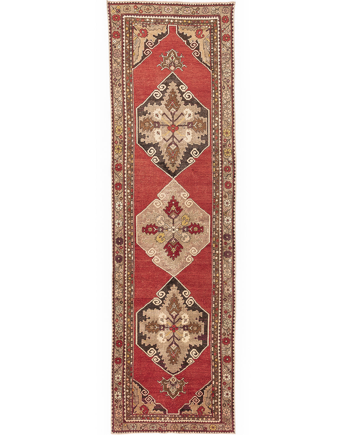 Oriental Turkish Runner Rug Handmade Wool On Wool Anatolian 96 X 325 Cm - 3' 2'' X 10' 8'' Red C014