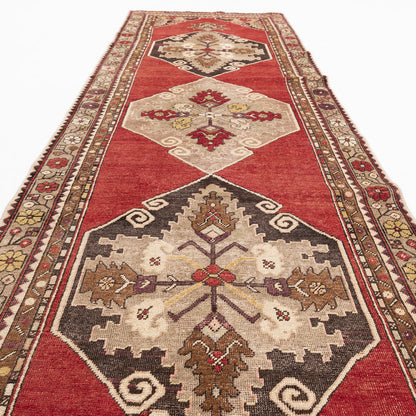 Oriental Turkish Runner Rug Handmade Wool On Wool Anatolian 96 X 325 Cm - 3' 2'' X 10' 8'' Red C014