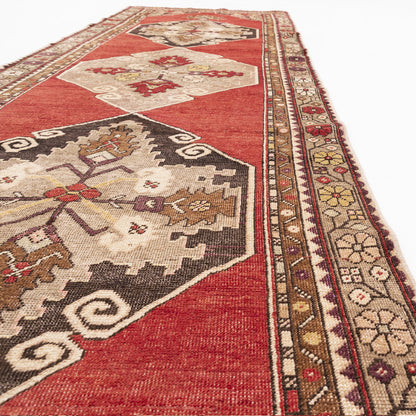 Oriental Turkish Runner Rug Handmade Wool On Wool Anatolian 96 X 325 Cm - 3' 2'' X 10' 8'' Red C014