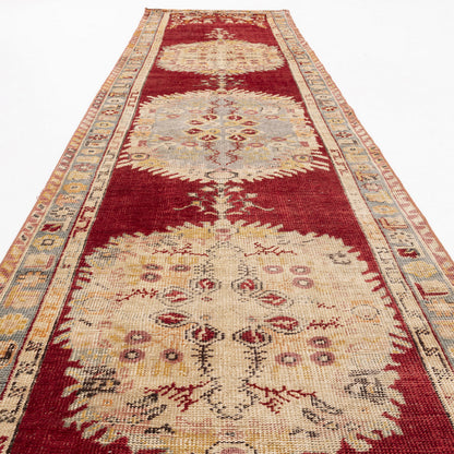 Oriental Turkish Runner Rug Handmade Wool On Wool Anatolian 96 X 383 Cm - 3' 2'' X 12' 7'' Red C014