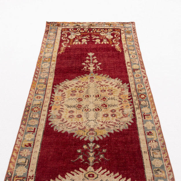 Oriental Turkish Runner Rug Handmade Wool On Wool Anatolian 96 X 383 Cm - 3' 2'' X 12' 7'' Red C014