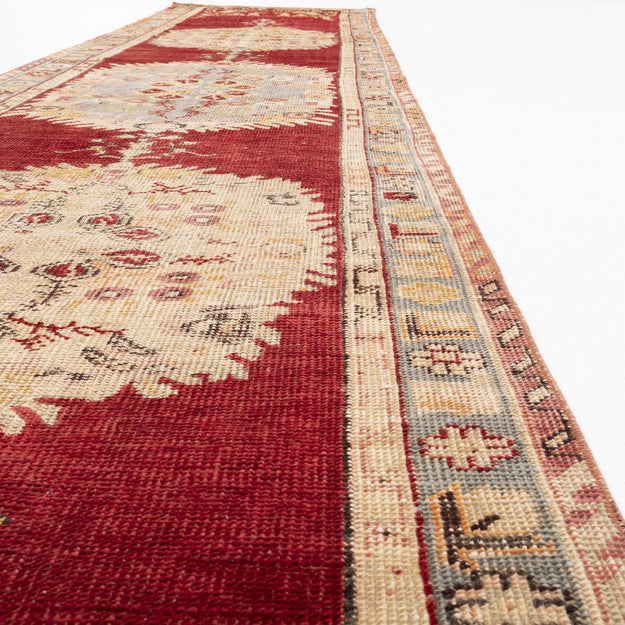 Oriental Turkish Runner Rug Handmade Wool On Wool Anatolian 96 X 383 Cm - 3' 2'' X 12' 7'' Red C014