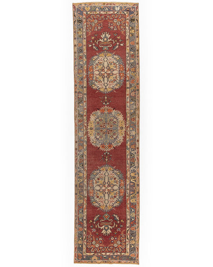 Oriental Turkish Runner Rug Handmade Wool On Wool Anatolian 98 X 391 Cm - 3' 3'' X 12' 10'' Red C014