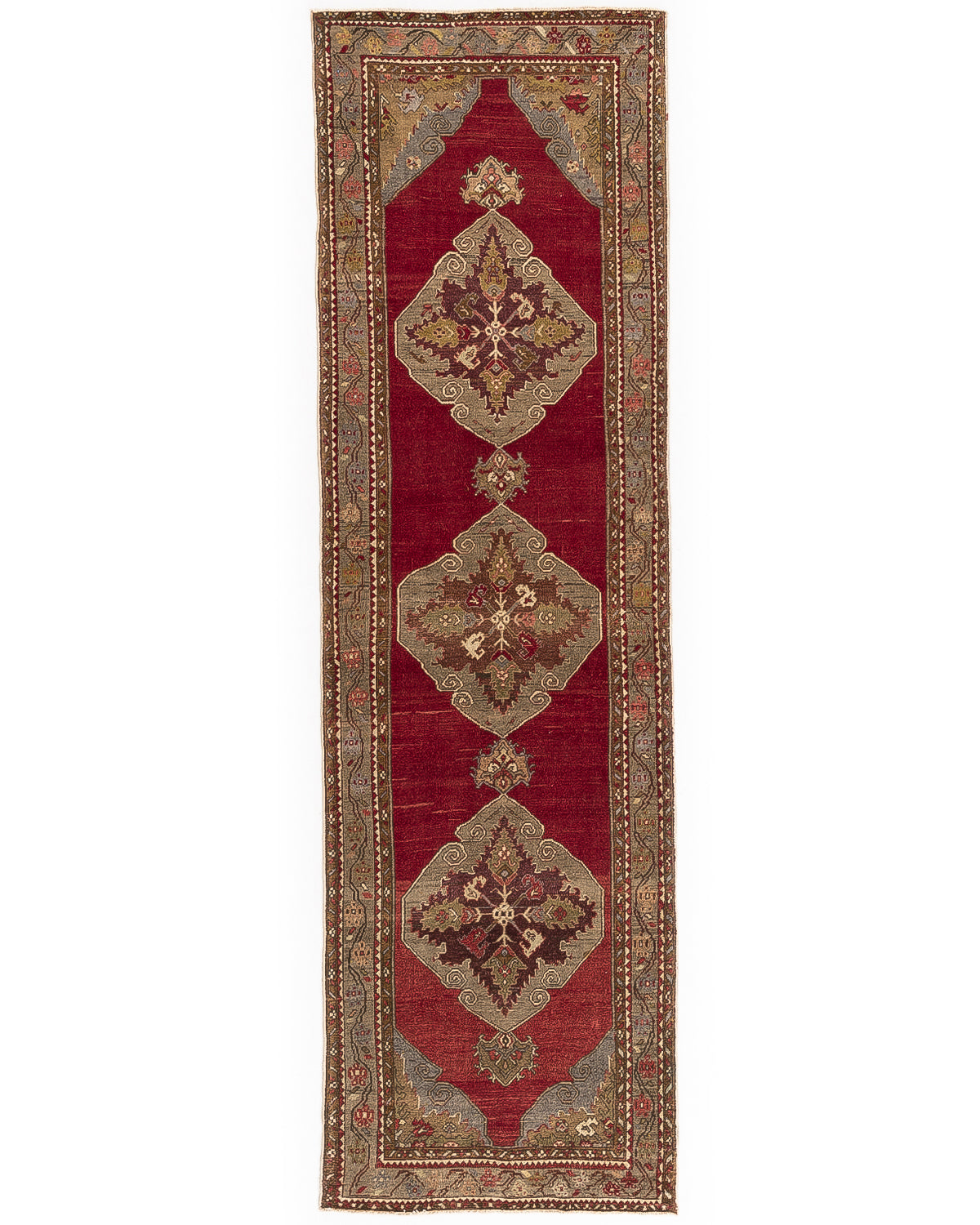 Oriental Turkish Runner Rug Handmade Wool On Wool Anatolian 99 X 337 Cm - 3' 3'' X 11' 1'' Red C014