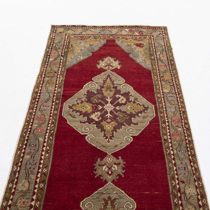 Oriental Turkish Runner Rug Handmade Wool On Wool Anatolian 99 X 337 Cm - 3' 3'' X 11' 1'' Red C014