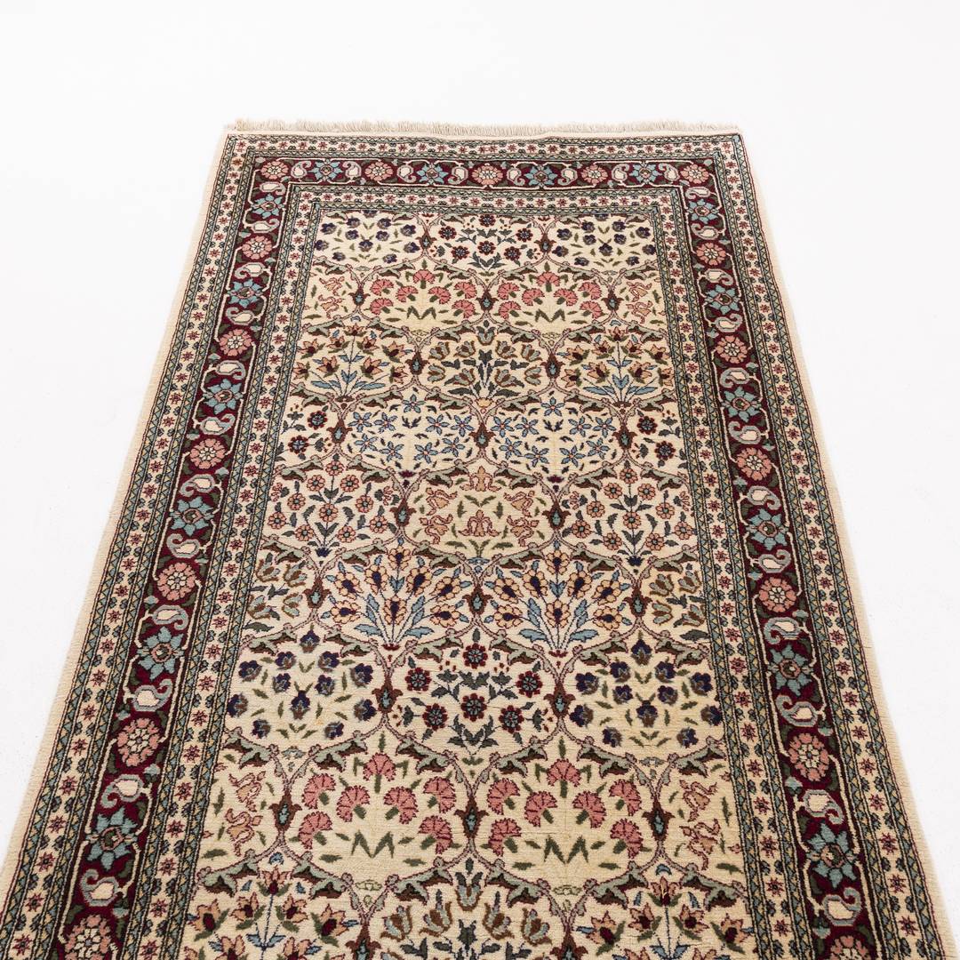 Oriental Turkish Runner Rug Handmade Wool On Wool Hereke 101 X 431 Cm - 3' 4'' X 14' 2'' Green C015