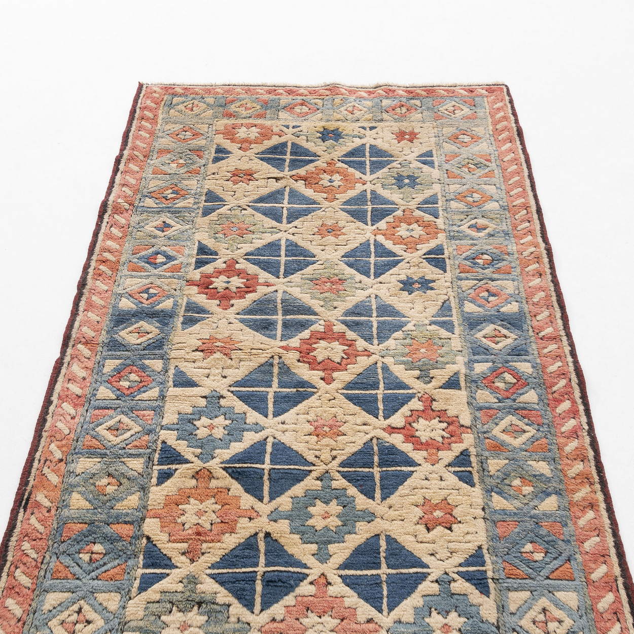 Oriental Turkish Runner Rug Handmade Wool On Wool Kars 173 X 240 Cm - 5' 9'' X 7' 11'' Light Blue C013