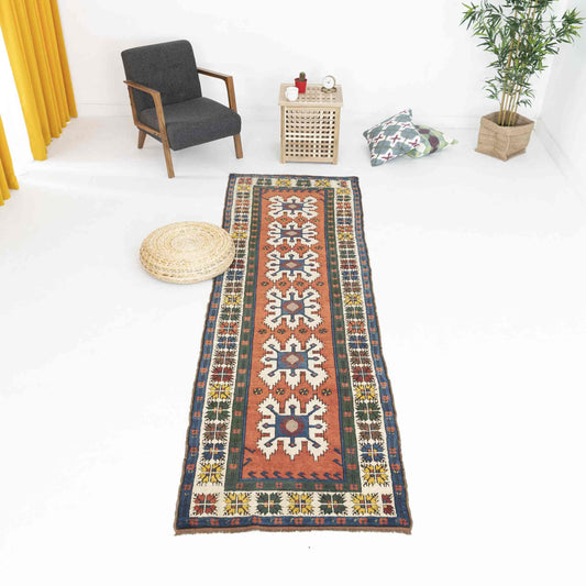 Oriental Turkish Runner Rug Handmade Wool On Wool Kars 97 X 322 Cm - 3' 3'' X 10' 7'' Multicolor C016