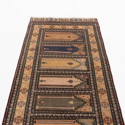 Oriental Turkish Runner Rug Handmade Wool On Wool Kayseri 99 X 283 Cm - 3' 3'' X 9' 4'' Stone C009