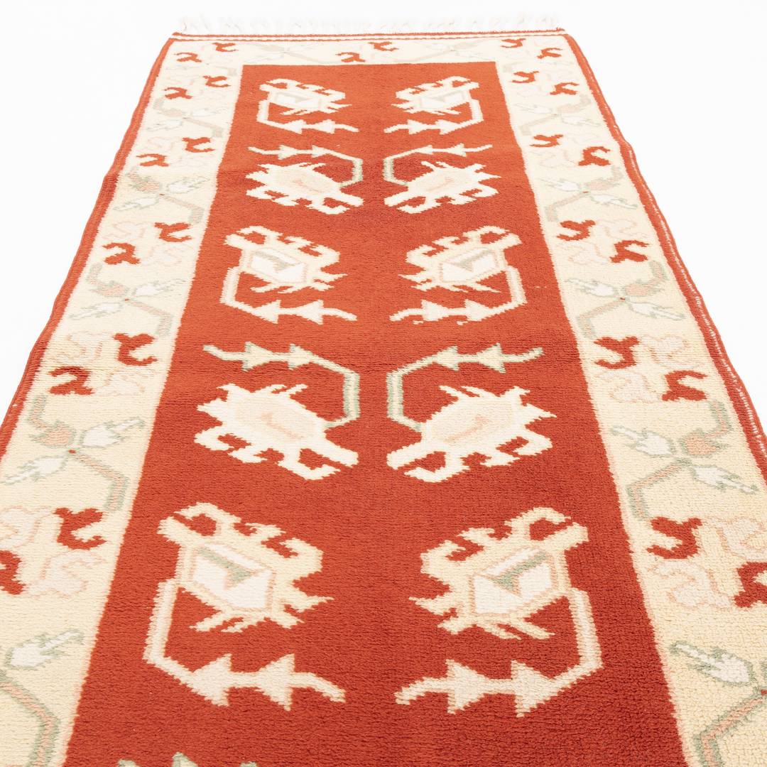 Oriental Turkish Runner Rug Handmade Wool On Wool Milas 73 X 170 Cm - 2' 5'' X 5' 7'' Red C014