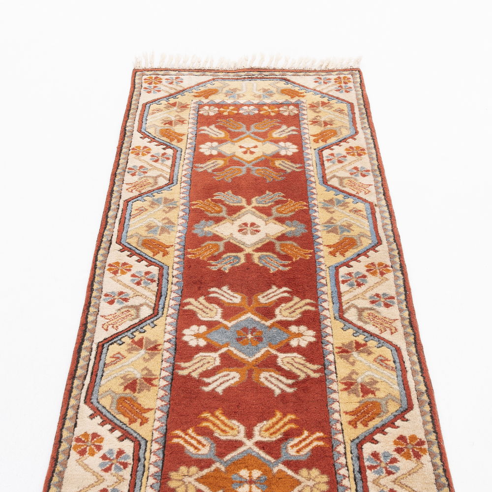 Oriental Turkish Runner Rug Handmade Wool On Wool Milas 80 X 279 Cm - 2' 8'' X 9' 2'' Orange C011