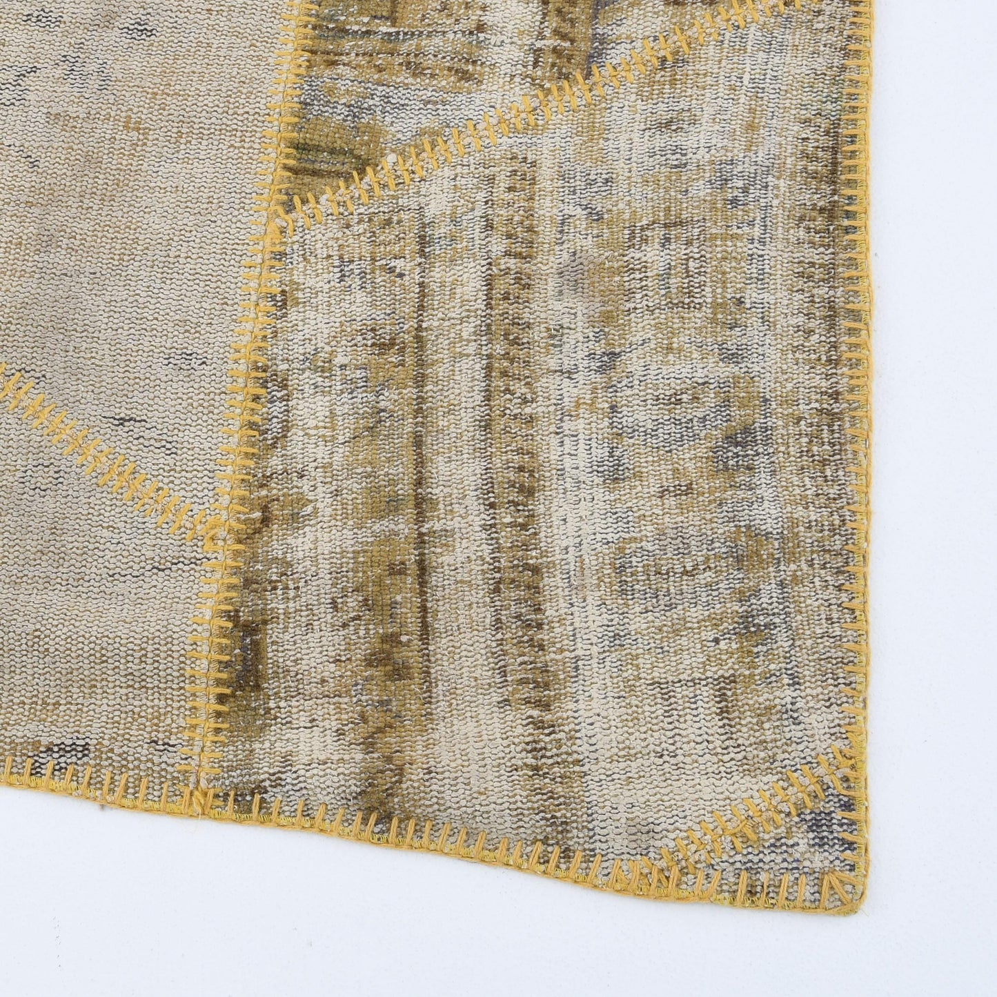 Oriental Turkish Runner Rug Handmade Wool On Wool Patchwork 100 x 388 Cm - 3' 4'' x 12' 9'' Yellow C006