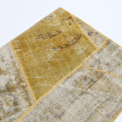 Oriental Turkish Runner Rug Handmade Wool On Wool Patchwork 100 x 388 Cm - 3' 4'' x 12' 9'' Yellow C006