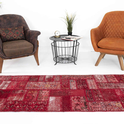 Oriental Turkish Runner Rug Handmade Wool On Wool Patchwork 80 x 198 Cm - 2' 8'' x 6' 6'' Red C014