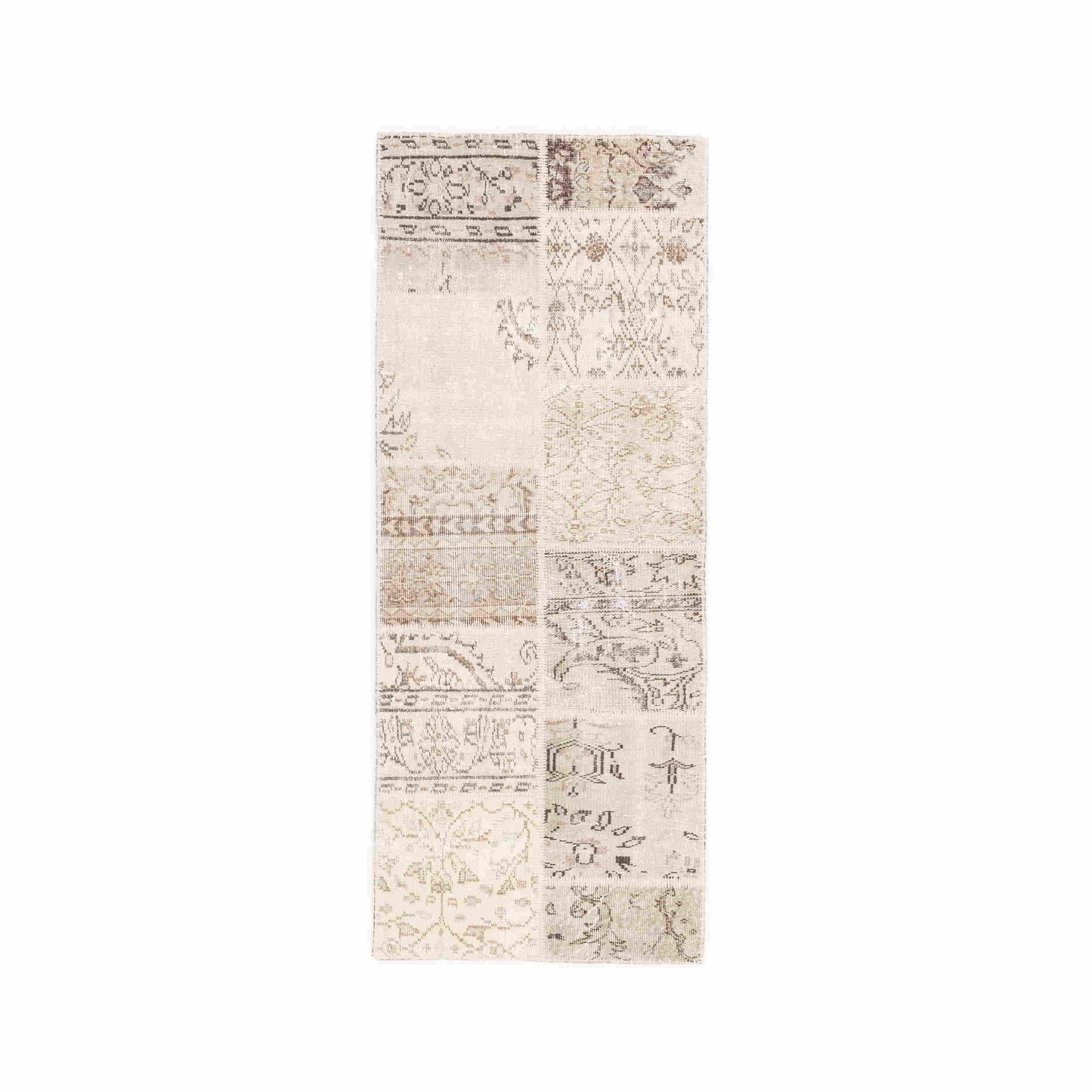 Oriental Turkish Runner Rug Handmade Wool On Wool Patchwork 80 x 198 Cm - 2' 8'' x 6' 6'' Sand C007