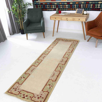 Oriental Turkish Runner Rug Handmade Wool On Wool Milas 85 X 256 Cm - 2' 10'' X 8' 5'' Sand C007