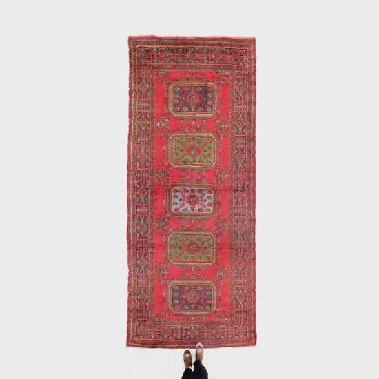 Oriental Rug Anatolian Hand Knotted Wool On Cotton 138 X 338 Cm - 4' 7'' X 11' 2'' Burgundy C021 ER12