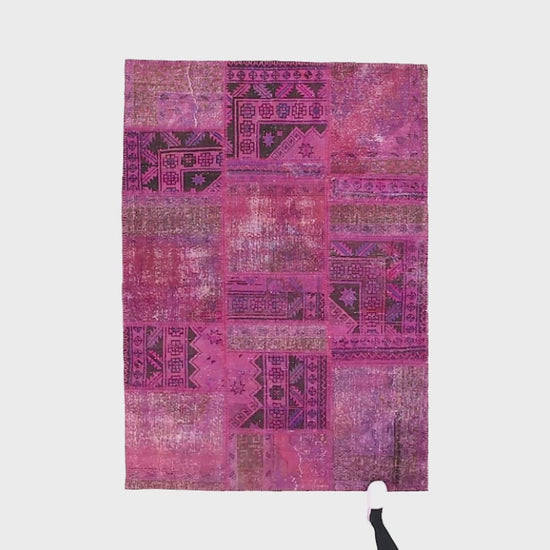 Oriental Rug Patchwork Hand Knotted Wool On Wool 167 x 238 Cm - 5' 6'' x 7' 10'' Fuchsia C020 ER12