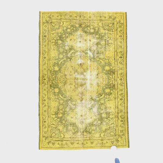 Oriental Rug Vintage Hand Knotted Wool On Cotton 169 x 266 Cm - 5' 7'' x 8' 9'' Yellow C006 ER12