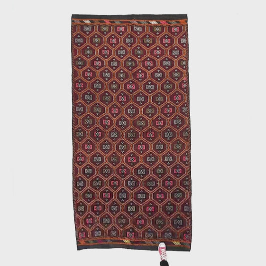 Oriental Kilim Cicim Handmade Wool On Wool 145 X 293 Cm - 4' 10'' X 9' 8'' Burgundy C021 ER12