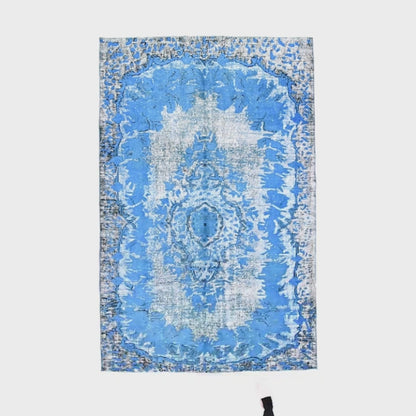 Oriental Rug Vintage Hand Knotted Wool On Cotton 163 x 267 Cm - 5' 5'' x 8' 10'' Blue C010 ER12