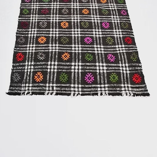 Oriental Kilim Cicim Handmade Wool On Wool 65 X 116 Cm - 2' 2'' X 3' 10'' Black C002 ER01