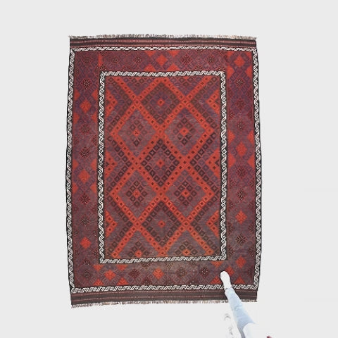 Oriental Kilim Anatolian Handmade Wool On Wool 225 X 301 Cm - 7' 5'' X 9' 11'' Burgundy C021 ER23