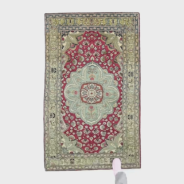 Oriental Turkish Rug Handmade Wool On Cotton Kayseri 122 X 198 Cm - 4' 1'' X 6' 6'' Green C015