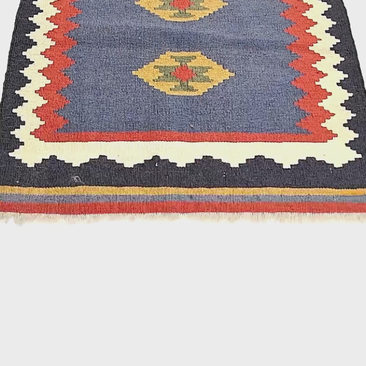 Oriental Kilim Anatolian Handmade Wool On Wool 60 X 80 Cm - 2' X 2' 8'' Navy Blue C012  ER01