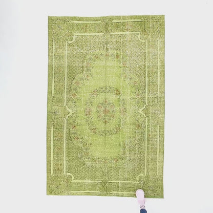 Oriental Rug Vintage Hand Knotted Wool On Cotton 160 x 245 Cm - 5' 3'' x 8' 1'' Green C001 ER12