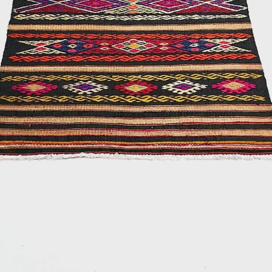 Oriental Kilim Cicim Handmade Wool On Wool 68 X 134 Cm - 2' 3'' X 4' 5'' Black C002 ER01