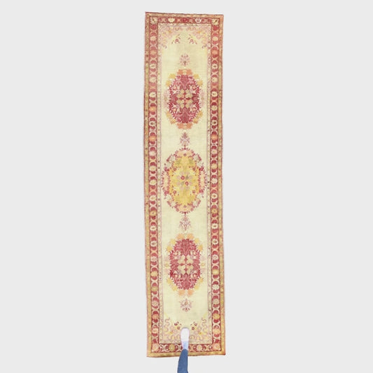 Oriental Turkish Runner Rug Handmade Wool On Wool Anatolian 98 X 426 Cm - 3' 3'' X 14' Sand C007