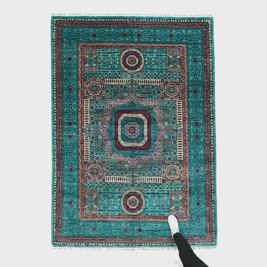 Oriental Rug Mamluk Hand Knotted Wool On Cotton 175 X 247 Cm - 5' 9'' X 8' 2" Green C003