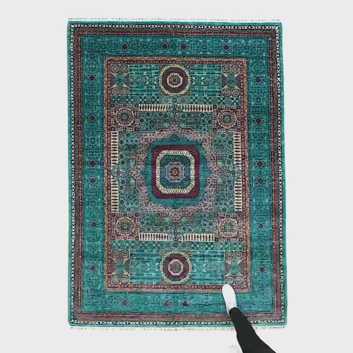 Oriental Rug Mamluk Hand Knotted Wool On Cotton 175 X 247 Cm - 5' 9'' X 8' 2" Green C003