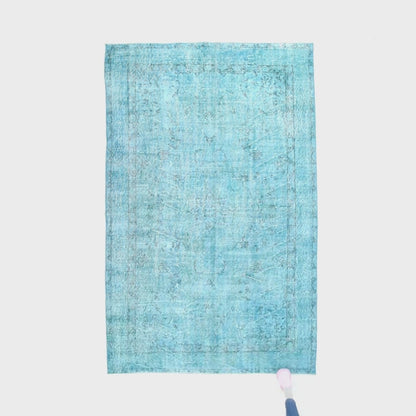 Oriental Rug Vintage Hand Knotted Wool On Cotton 171 x 270 Cm - 5' 8'' x 8' 11'' Turquoise C019 ER12